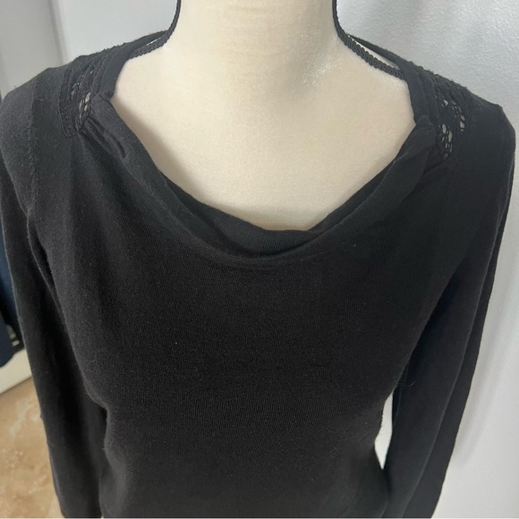 Anthropologie by Sparrow Black Sweater with Crochet Lace Back - Picture 2 of 12